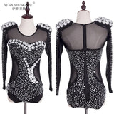Luxury Pearls Rhinestones Long Sleeve Jazz Dance Costume