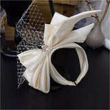 Vintage Champagne Mesh Bow Headband Bridal Headdress Wedding