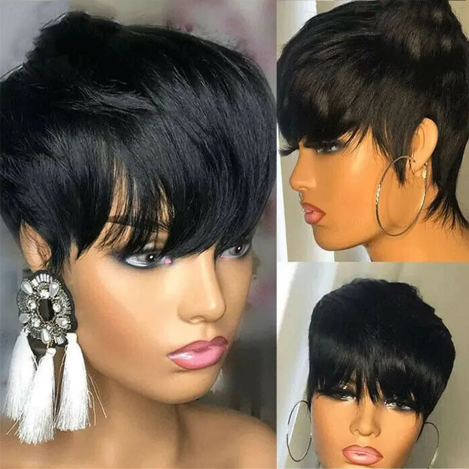 Short Human Hair Wigs Pixie Cut Straight Perruque