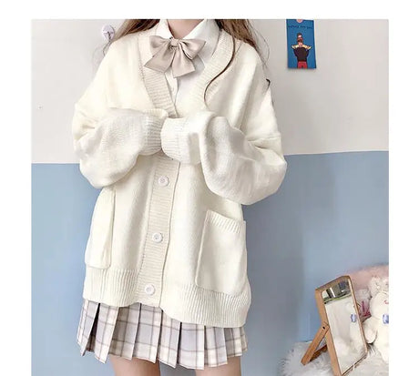 Japan School Sweater Spring Autumn V-Neck Cotton Knitted