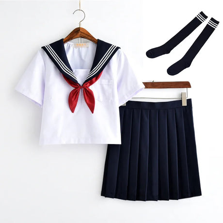 White Schoolgirl Uniform Japanese Class Navy Sailor School