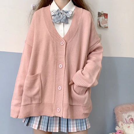 Japan School Sweater Spring Autumn V-Neck Cotton Knitted