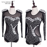 Luxury Pearls Rhinestones Long Sleeve Jazz Dance Costume