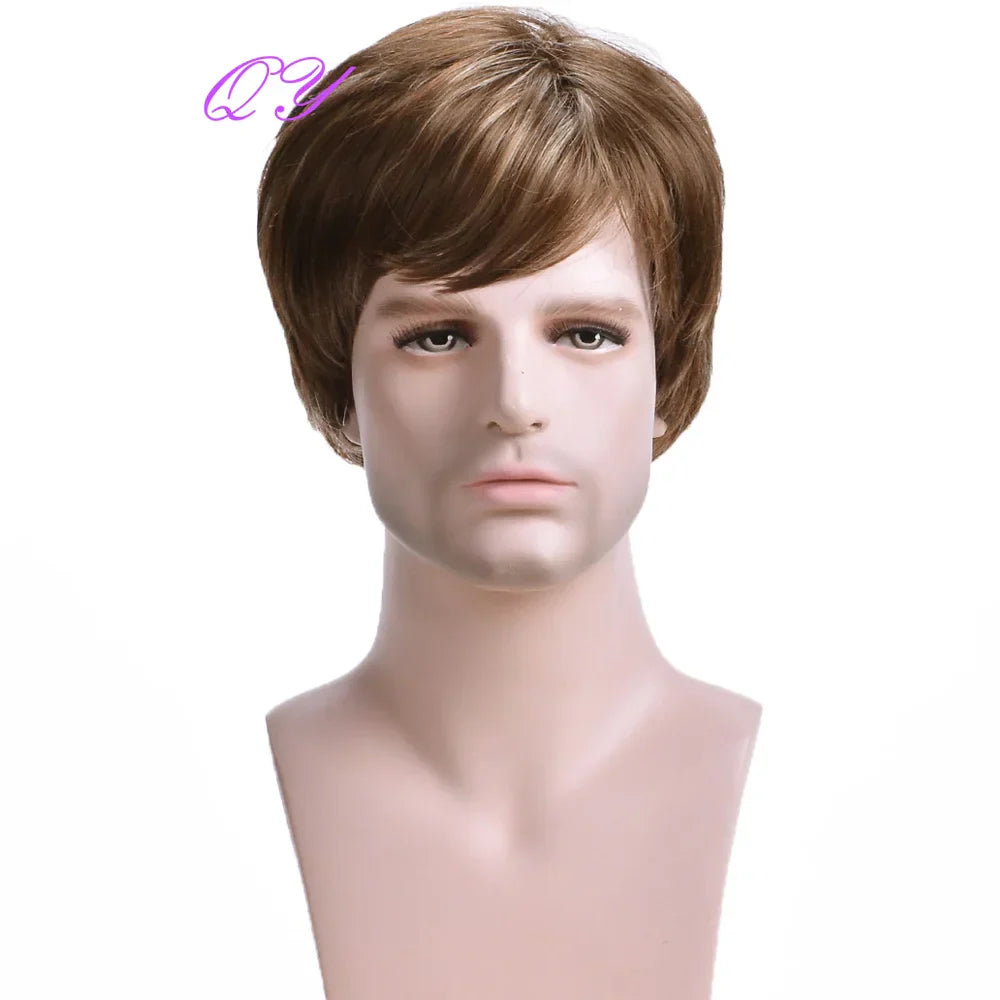 Synthetic Man Wigs Black Short Curly For Men