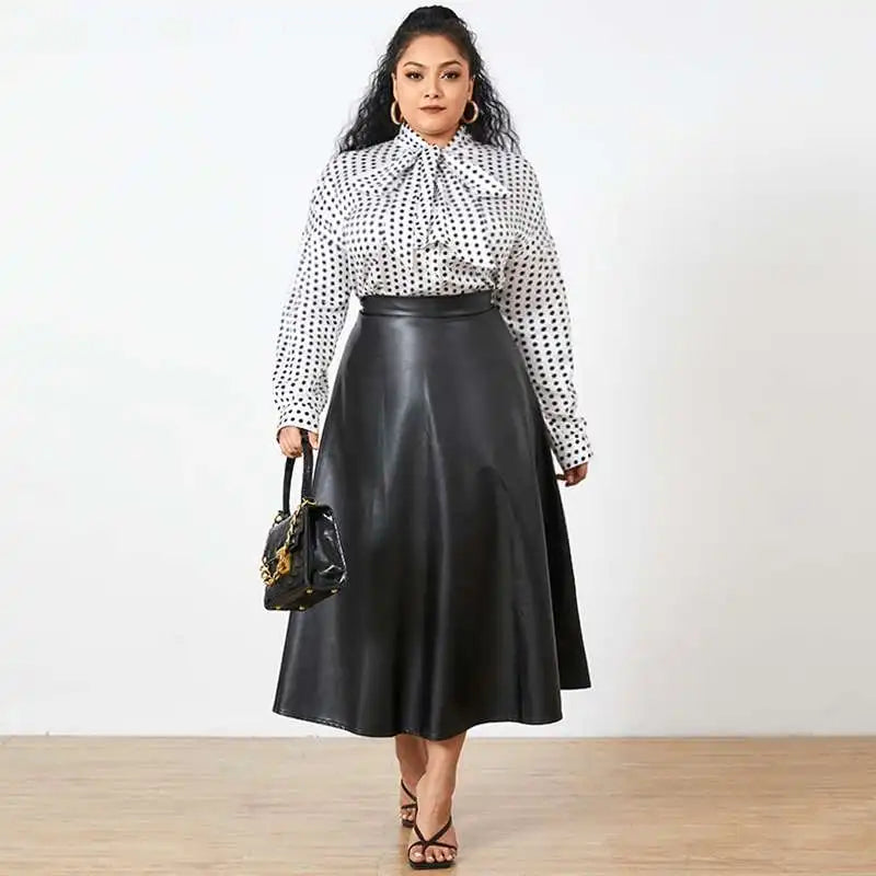 Party Midi Skirt Autumn Women Solid Winter Pu