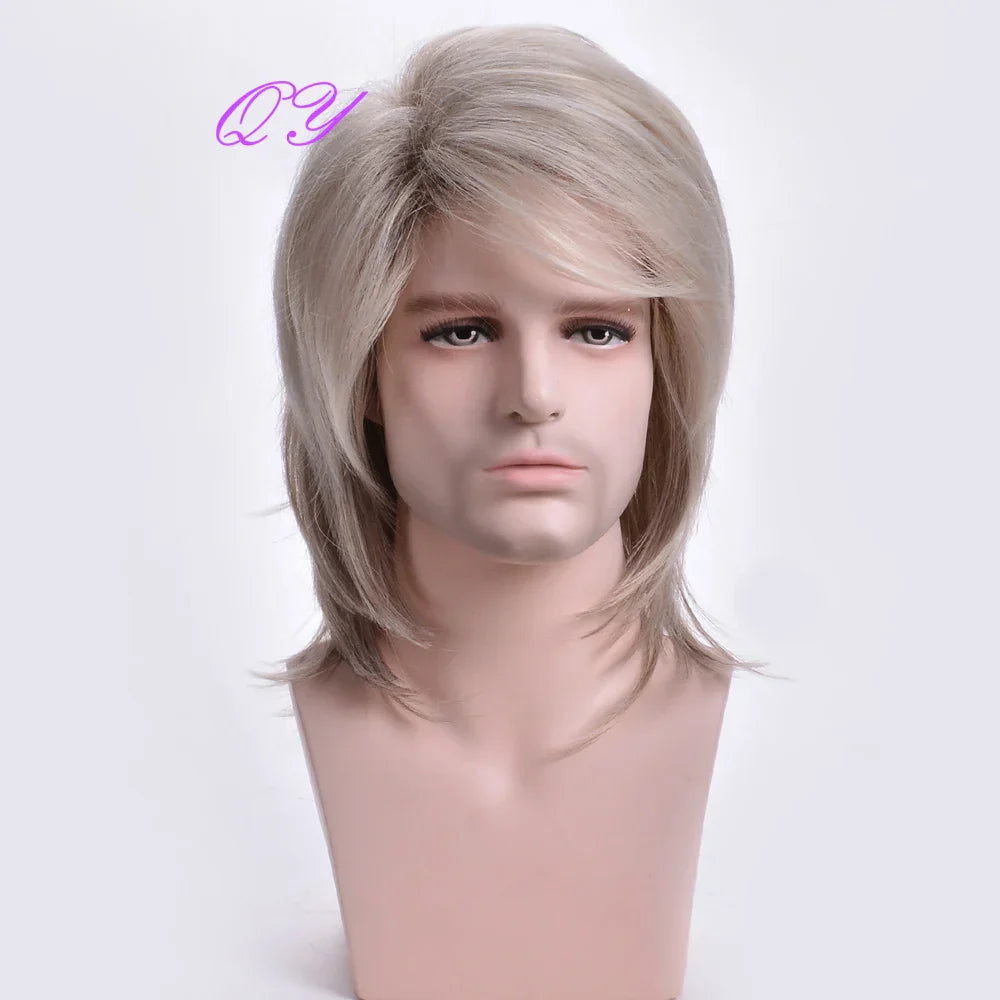 Synthetic Man Wigs Black Short Curly For Men