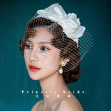 Vintage Champagne Mesh Bow Headband Bridal Headdress Wedding