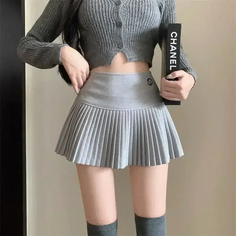 Houzhou Woolen Pleated Skirt Women Korean Cute Sexy