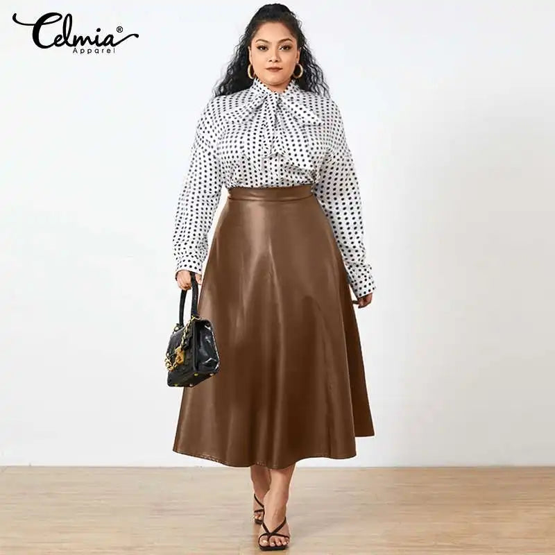 Party Midi Skirt Autumn Women Solid Winter Pu