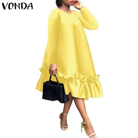 Women Dress Vonda Casual Solid Color Dresses Vintage