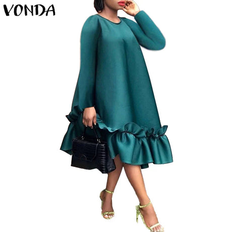 Women Dress Vonda Casual Solid Color Dresses Vintage