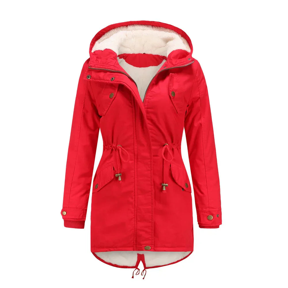 Quanss Winter Jacket Women Fashion Hooded Parkas Outwear