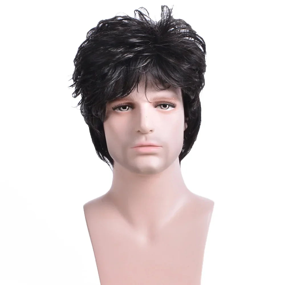 Synthetic Man Wigs Black Short Curly For Men