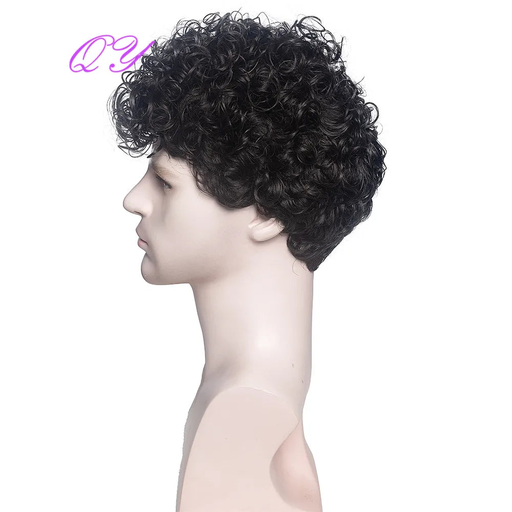 Synthetic Man Wigs Black Short Curly For Men