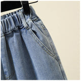 Women Jeans Elastic Waist Loose Denim Pants Ninth