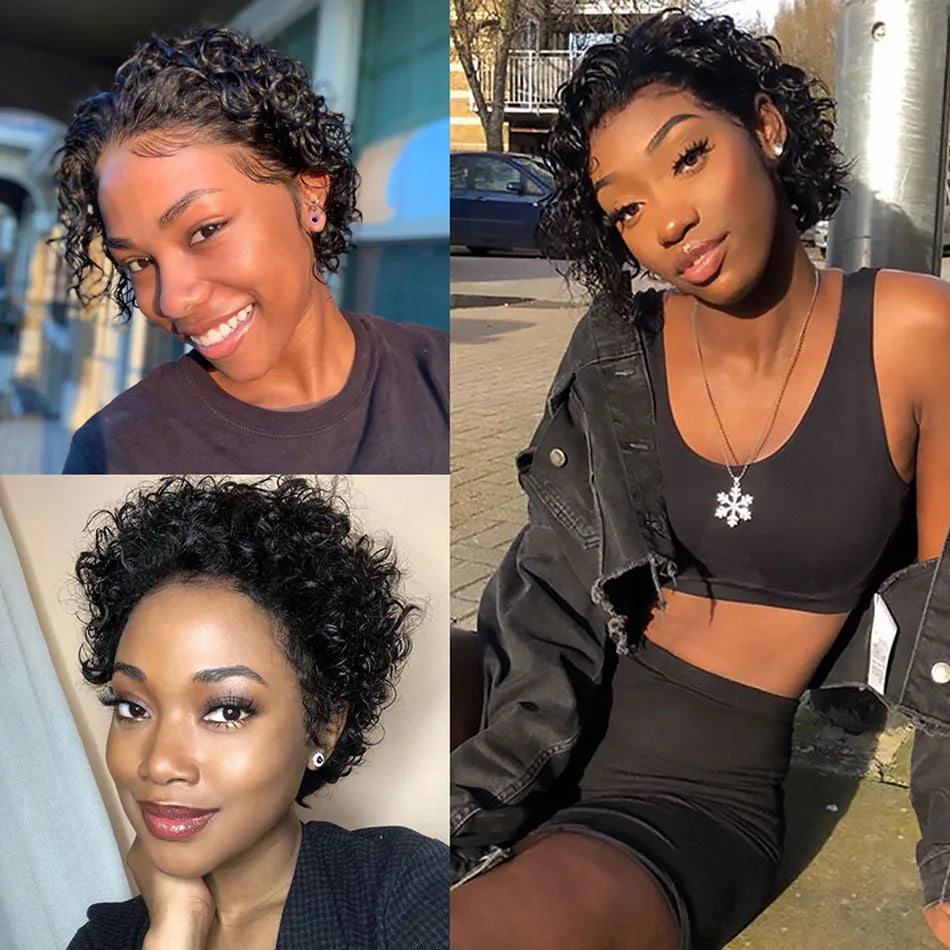 Pixie Cut Perruque Short Curly Human Hair Wigs