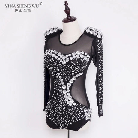 Luxury Pearls Rhinestones Long Sleeve Jazz Dance Costume