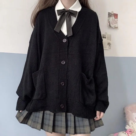 Japan School Sweater Spring Autumn V-Neck Cotton Knitted