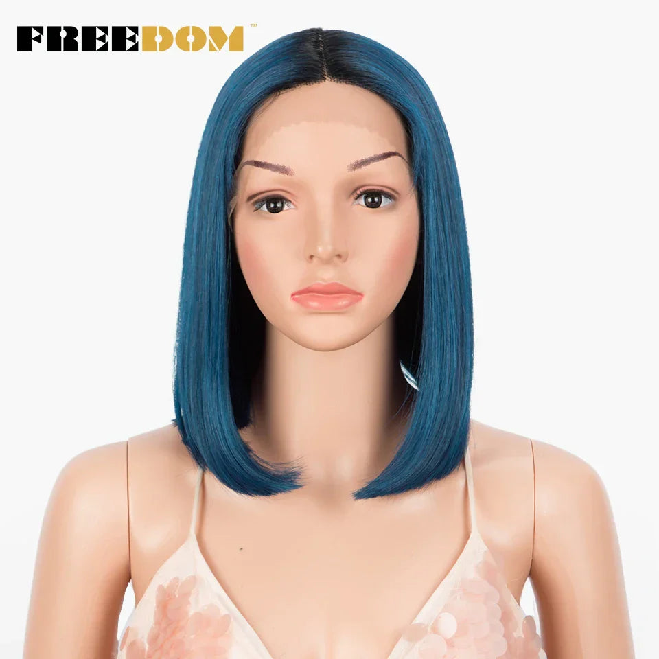 Freedom Straight Synthetic Lace Wigs Short Bob Ombre
