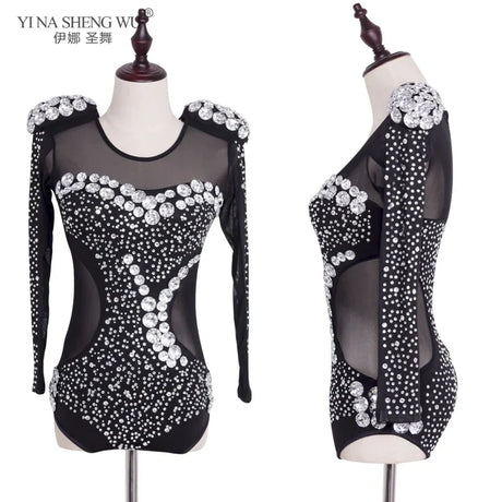 Luxury Pearls Rhinestones Long Sleeve Jazz Dance Costume