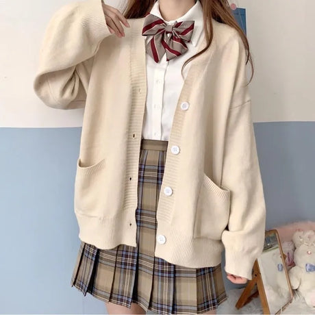 Japan School Sweater Spring Autumn V-Neck Cotton Knitted