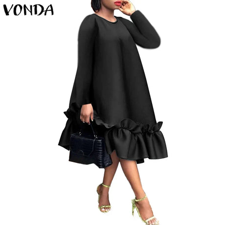 Women Dress Vonda Casual Solid Color Dresses Vintage