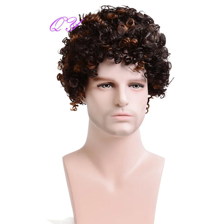 Synthetic Man Wigs Black Short Curly For Men