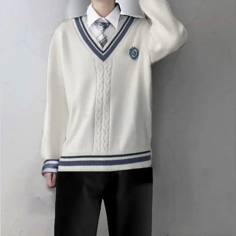 Autumn And Winter College Style V-Neck Knitted Sweater