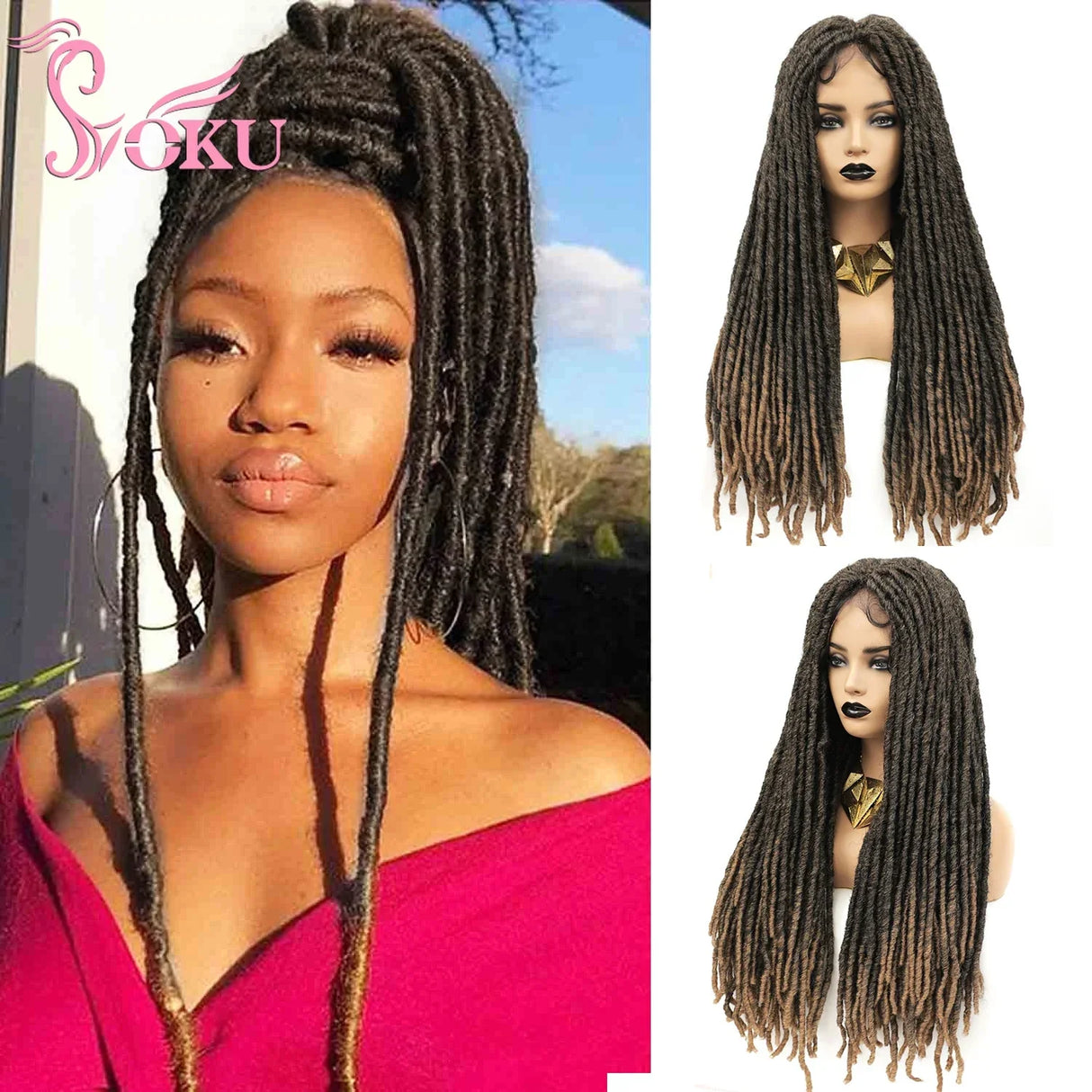 Soku Braided Wig Middle Part Lace Wig With