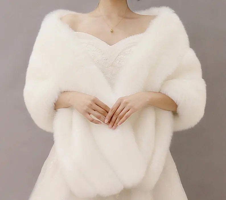 High Quality Faux Fur Wedding Shawl Soft Thick