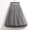 High Waist Solid Midi Pleated Tulle Skirt A-Line