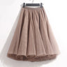 High Waist Solid Midi Pleated Tulle Skirt A-Line