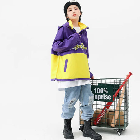 Hip-Hop Streetwear Girls Jazz Dance Outfit Purple Yellow