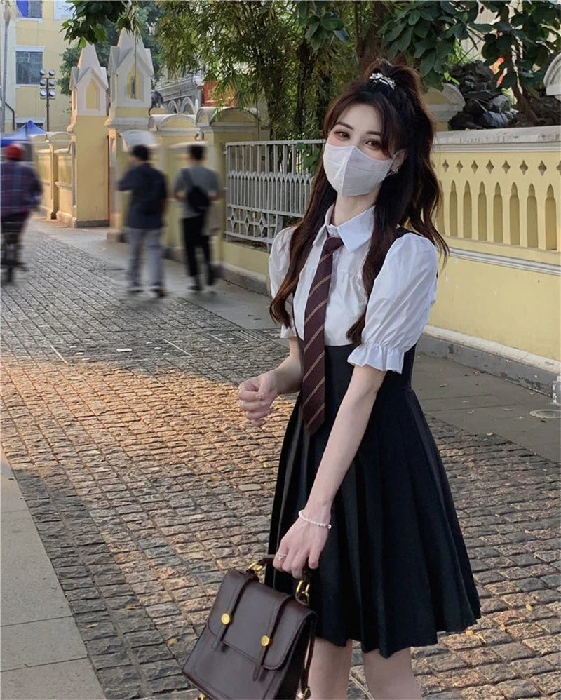 Hot Girl College Style Jk Uniform Puff Sleeves