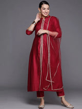 Indian Women' Red Silk Cotton -Piece Set