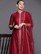 Indian Women' Red Silk Cotton -Piece Set