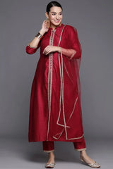 Indian Women' Red Silk Cotton -Piece Set