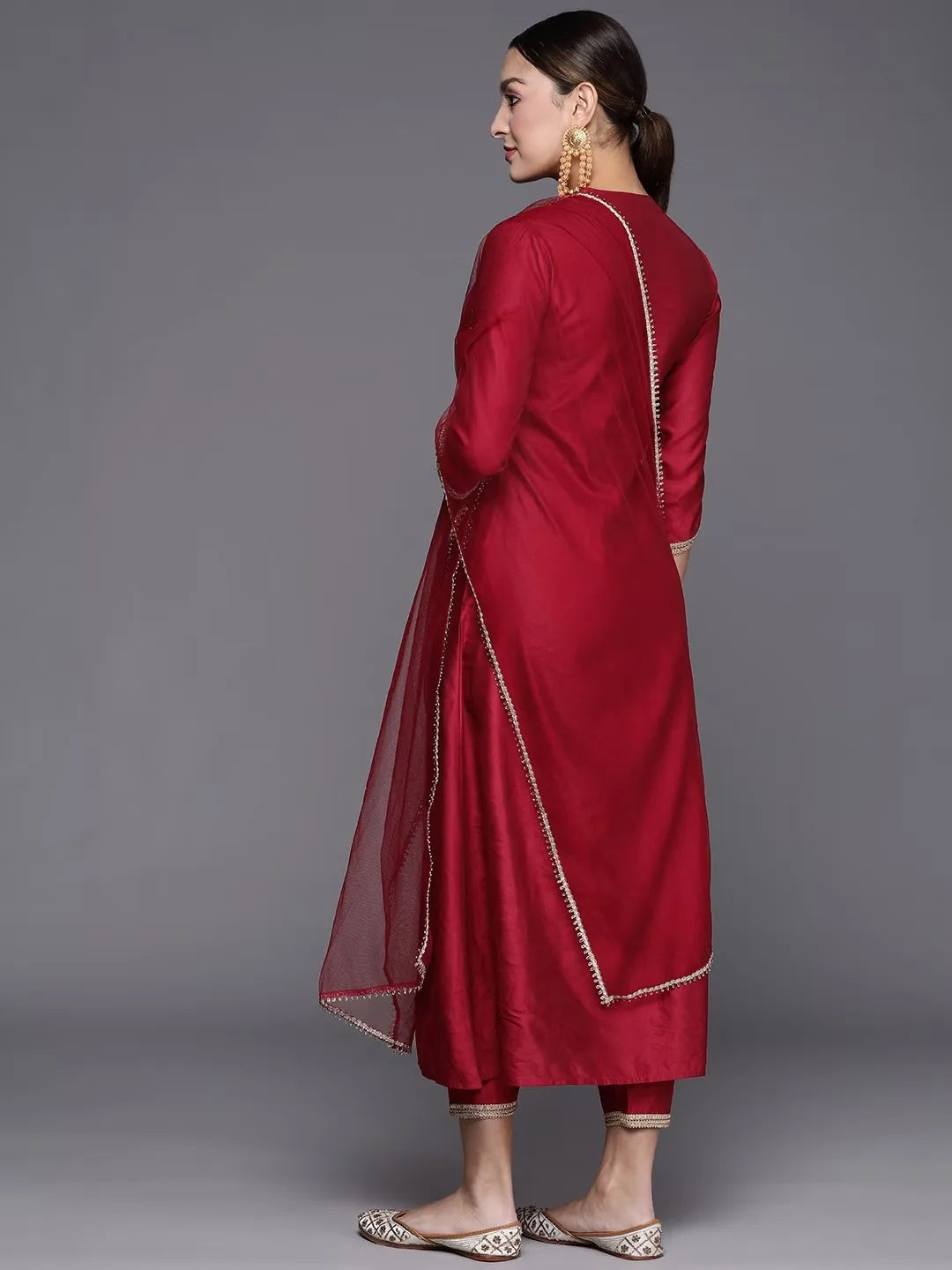 Indian Women' Red Silk Cotton -Piece Set