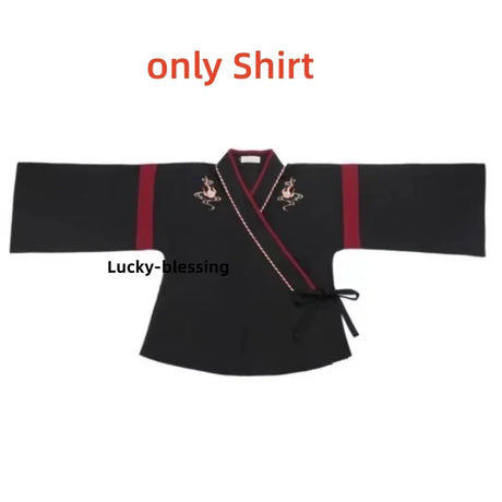 Japanese Dress Kimono Woman Black White Cat Embroidery