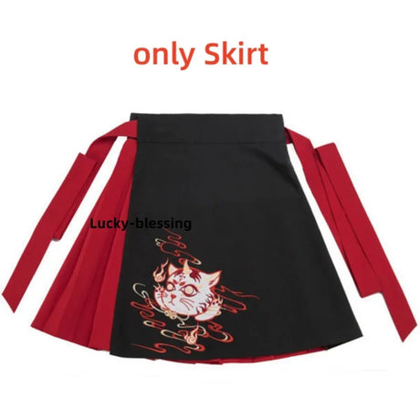 Japanese Dress Kimono Woman Black White Cat Embroidery