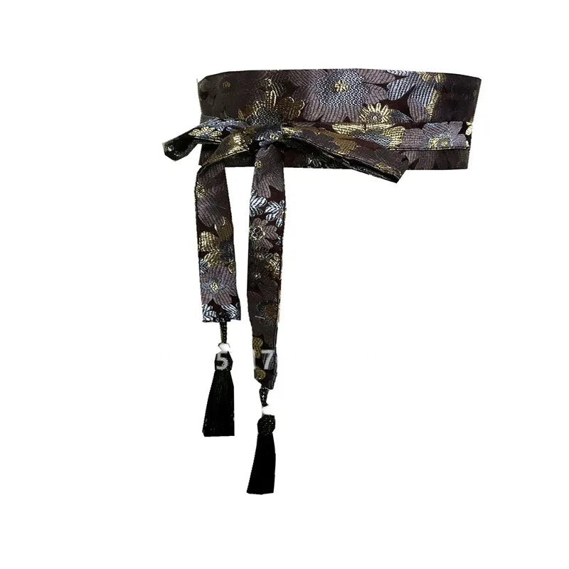 Japanese Embroidery Vintage Style Woman Kimono Belt Elastic