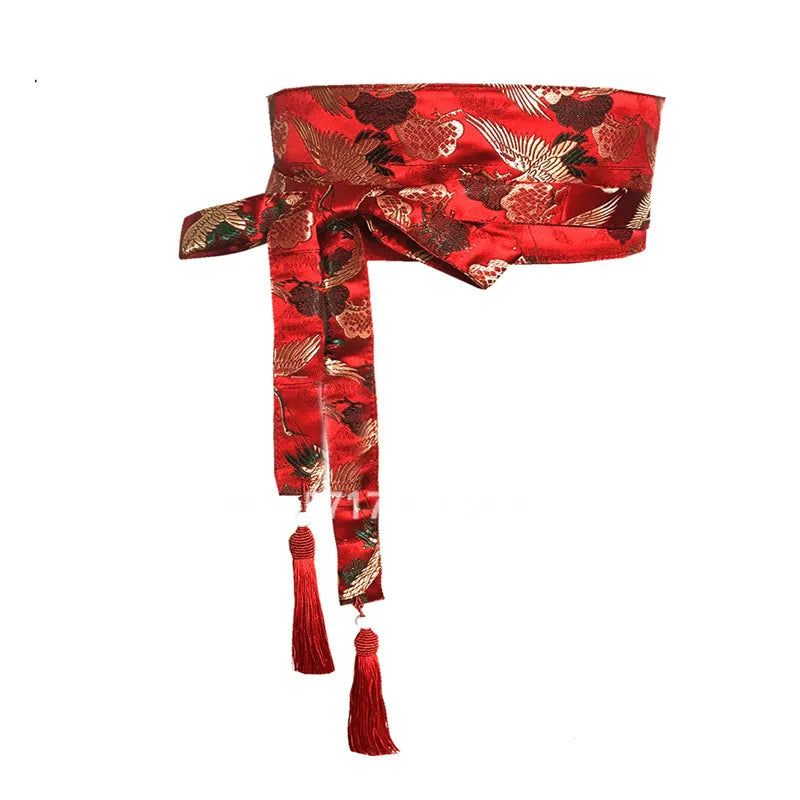 Japanese Embroidery Vintage Style Woman Kimono Belt Elastic