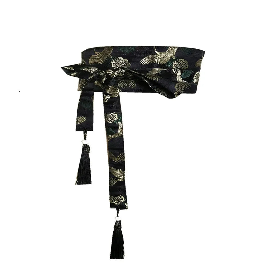 Japanese Embroidery Vintage Style Woman Kimono Belt Elastic