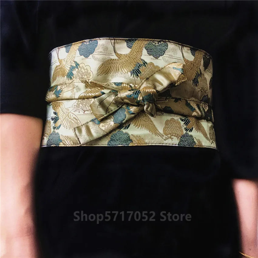 Japanese Embroidery Vintage Style Woman Kimono Belt Elastic