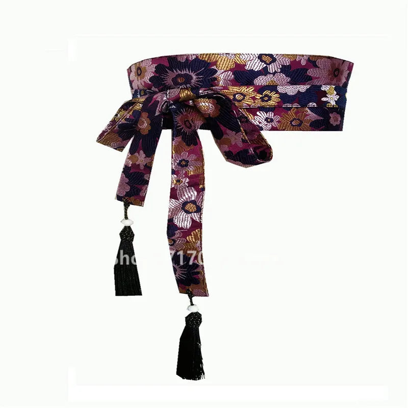 Japanese Embroidery Vintage Style Woman Kimono Belt Elastic