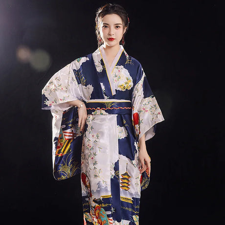 Japanese Traditional Yukata Kimono With Obi Vintage Women