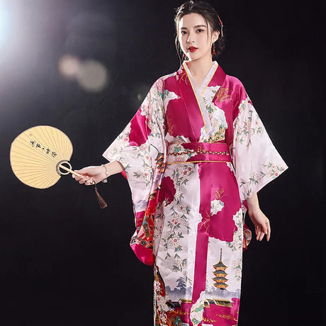 Japanese Traditional Yukata Kimono With Obi Vintage Women