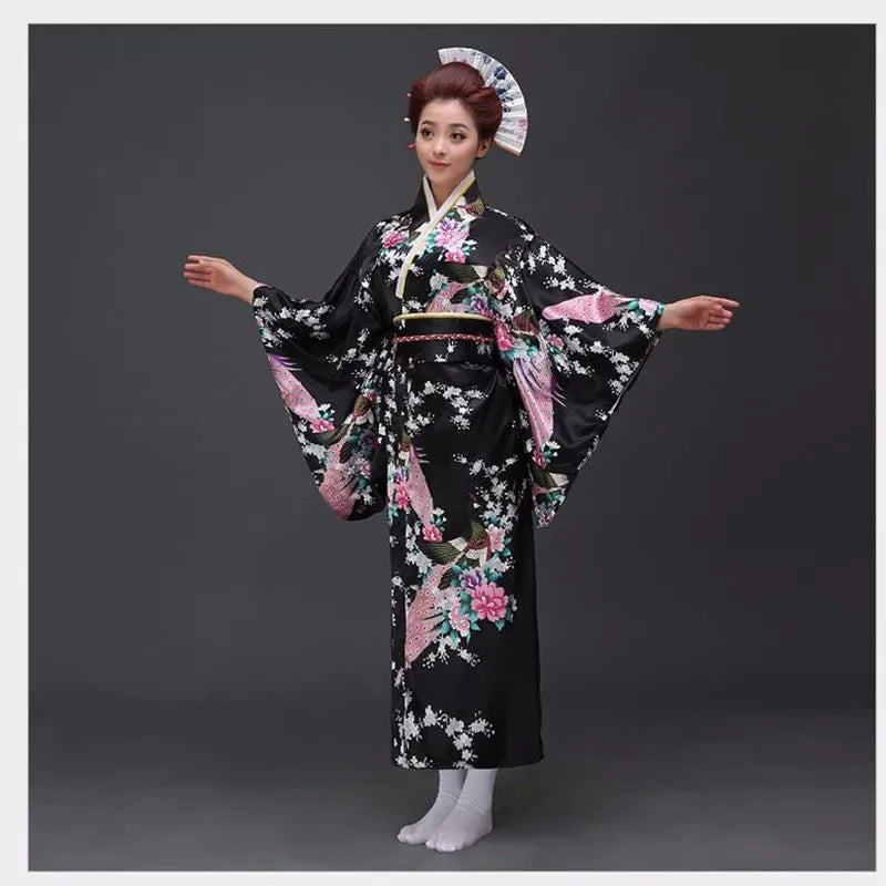 Japanese Traditional Yukata Kimono With Obi Vintage Women
