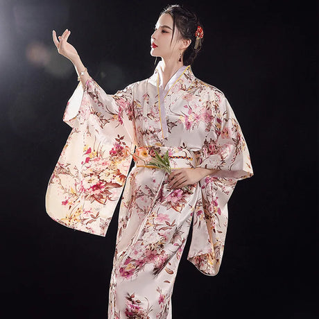Japanese Traditional Yukata Kimono With Obi Vintage Women