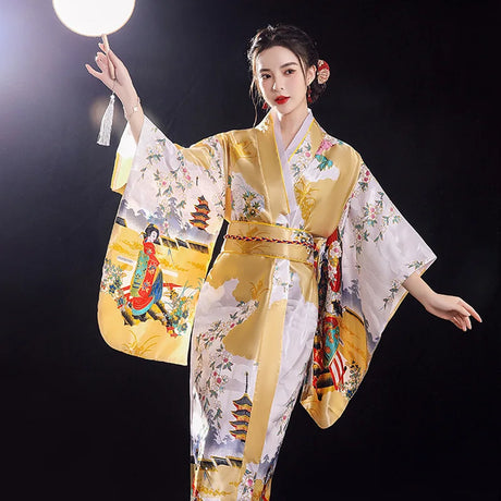 Japanese Traditional Yukata Kimono With Obi Vintage Women